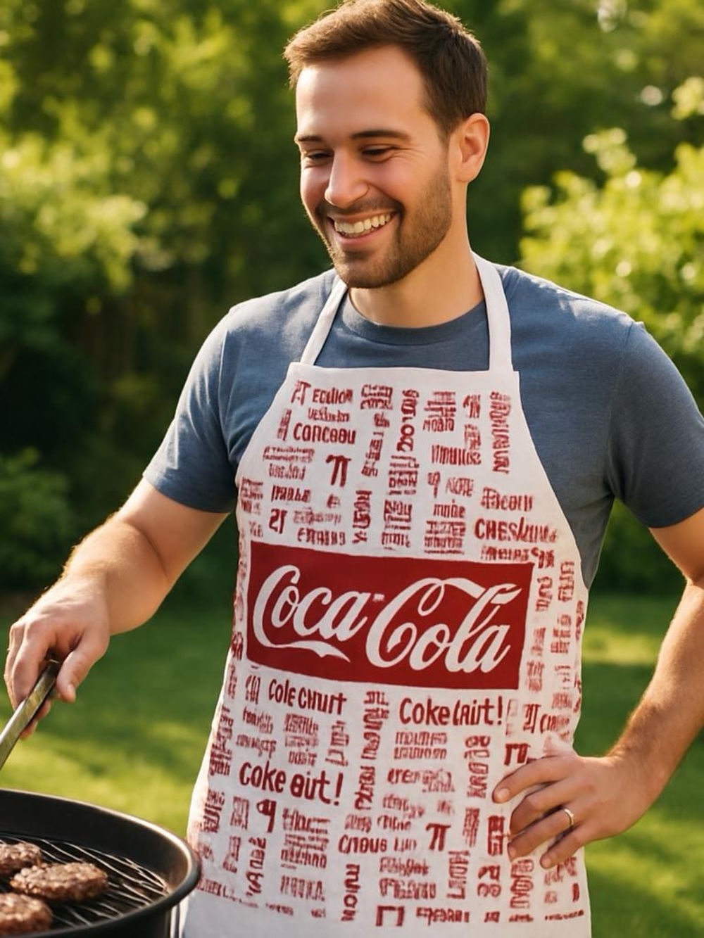 Coca Cola Vintage 1984 Script Logo White Red Kitchen BBQ Pocket Apron Leshner